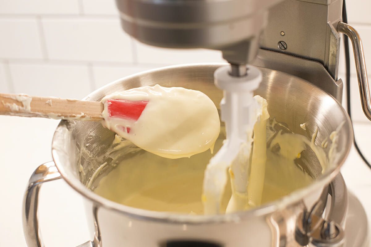 Cheesecake Recipe with Lemon - making cheesecake batter in stand mixer