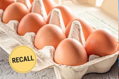 Carton of eggs with a recall label