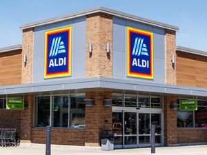 The front of an Aldi store featuring its recognizable signage