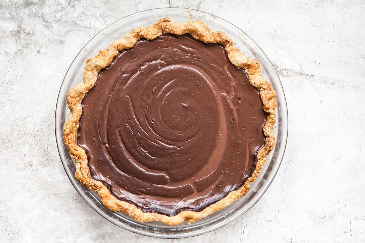 Chocolate Cream Pie filling in a crust.