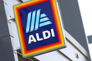 Aldi logo on a building wall