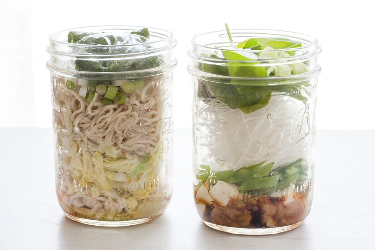 Homemade Ramen Noodle Cups add the noodles and scallions and spinach
