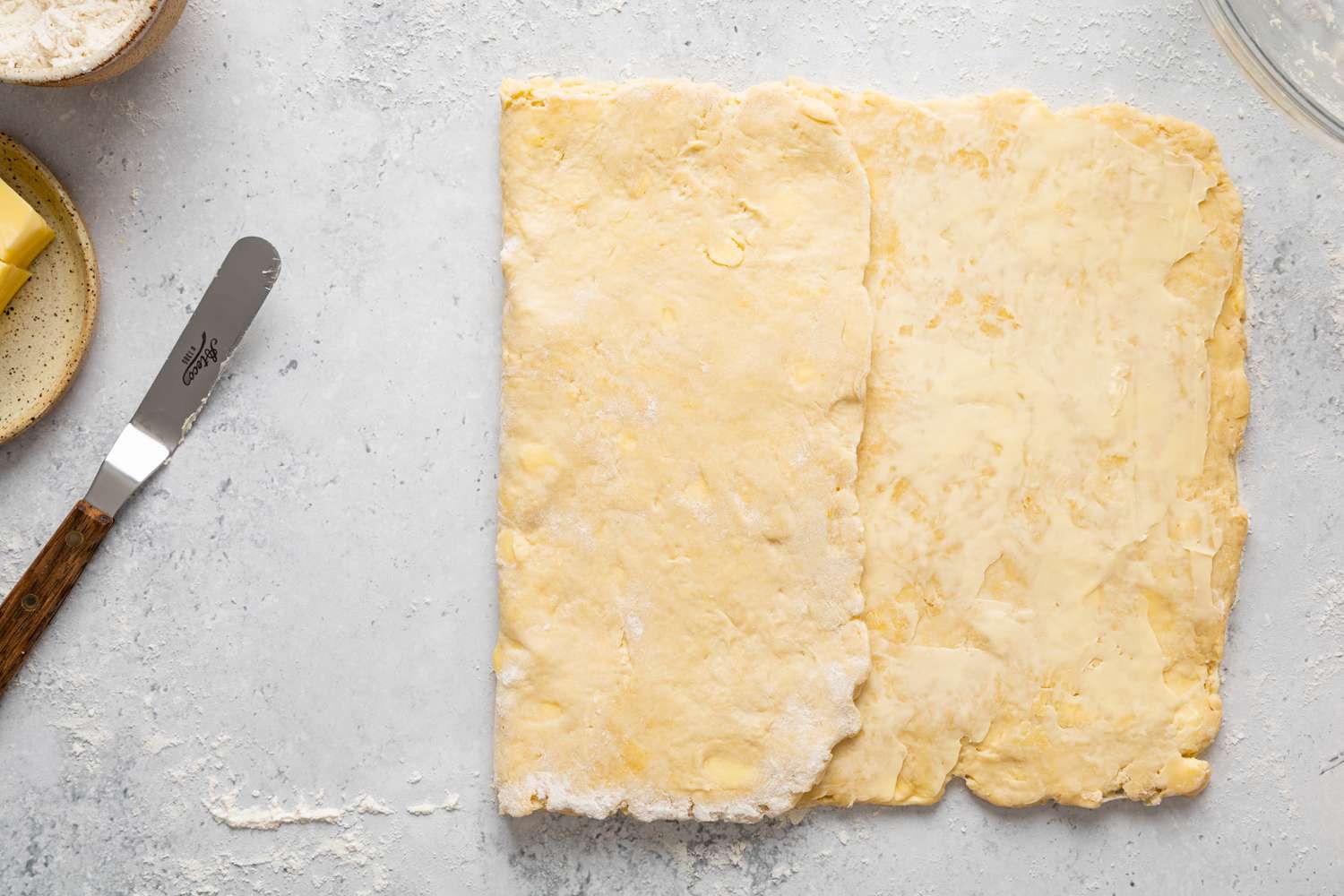 Homemade Crescent Roll Dough Folded into Thirds (One Third Folded onto Another Third)