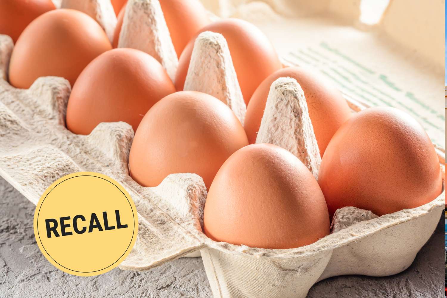 Carton of eggs with a recall label