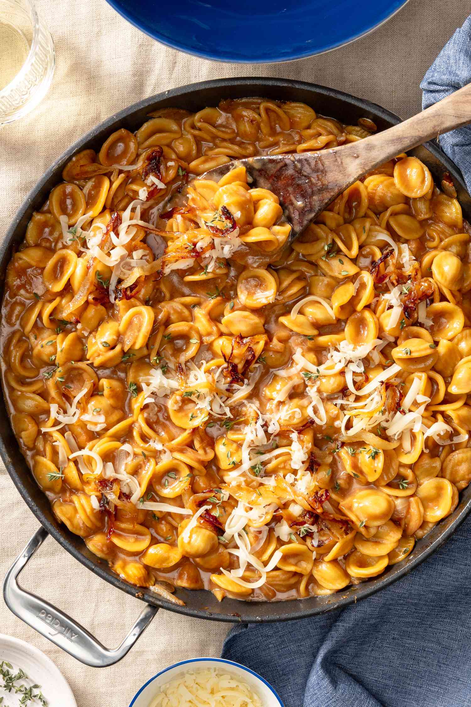 French onion pasta in a pot