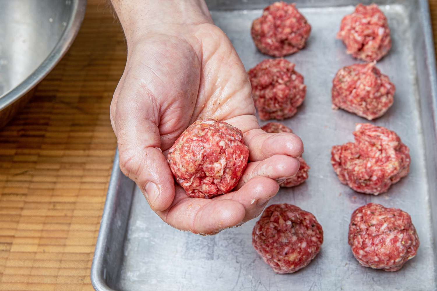 Greek Meatballs Formed Into Balls and Placed on a Baking Tray