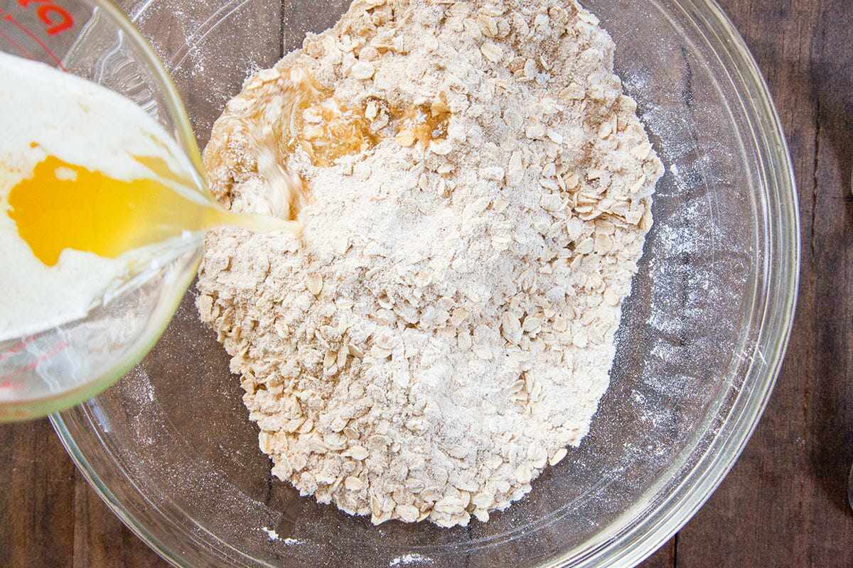 Easy strawberry rhubarb crisp add the butter