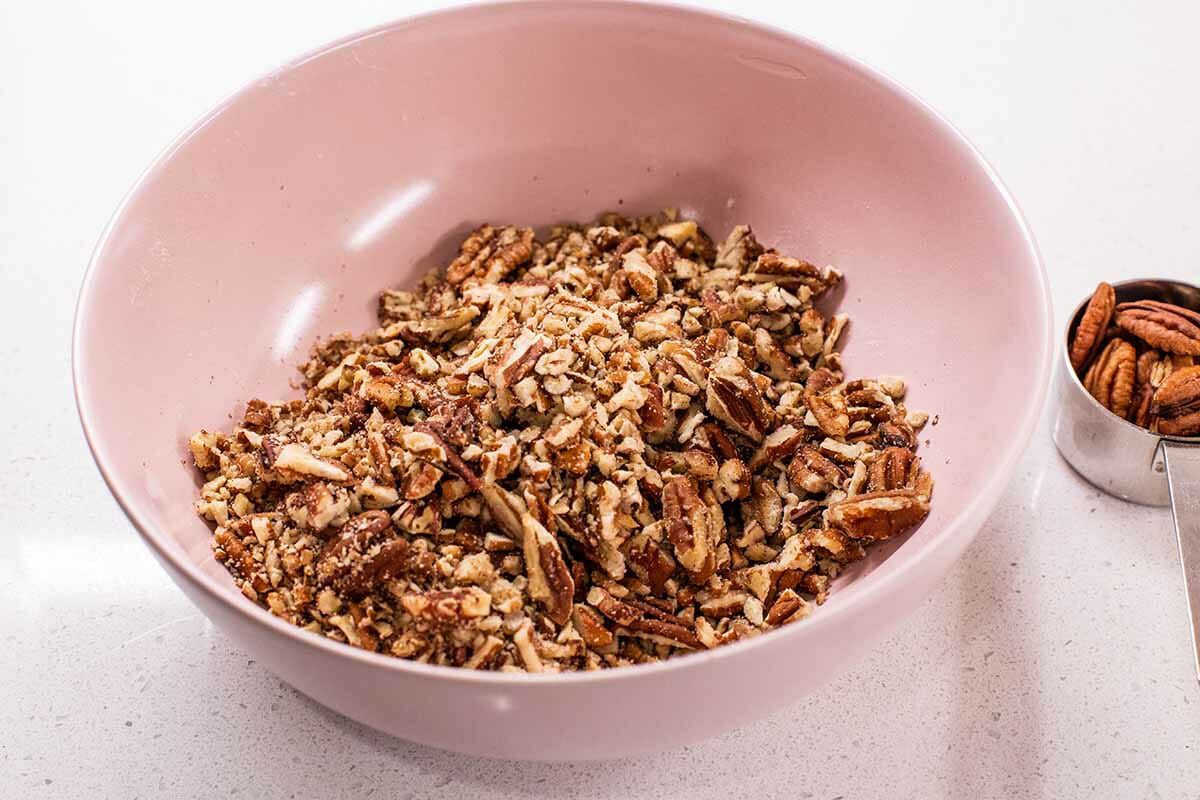 Pecan Pie Bars in an 8x8 Pan combine the nuts