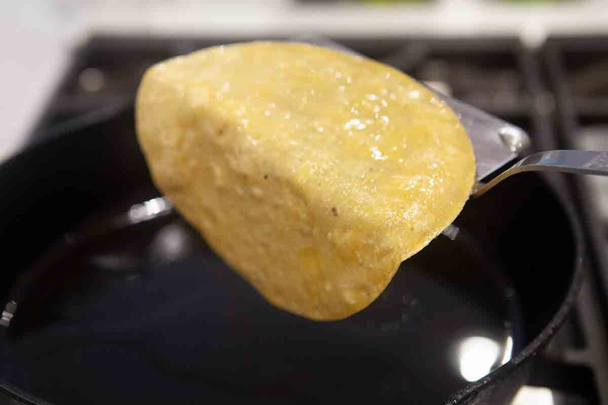 tortilla on spatula 