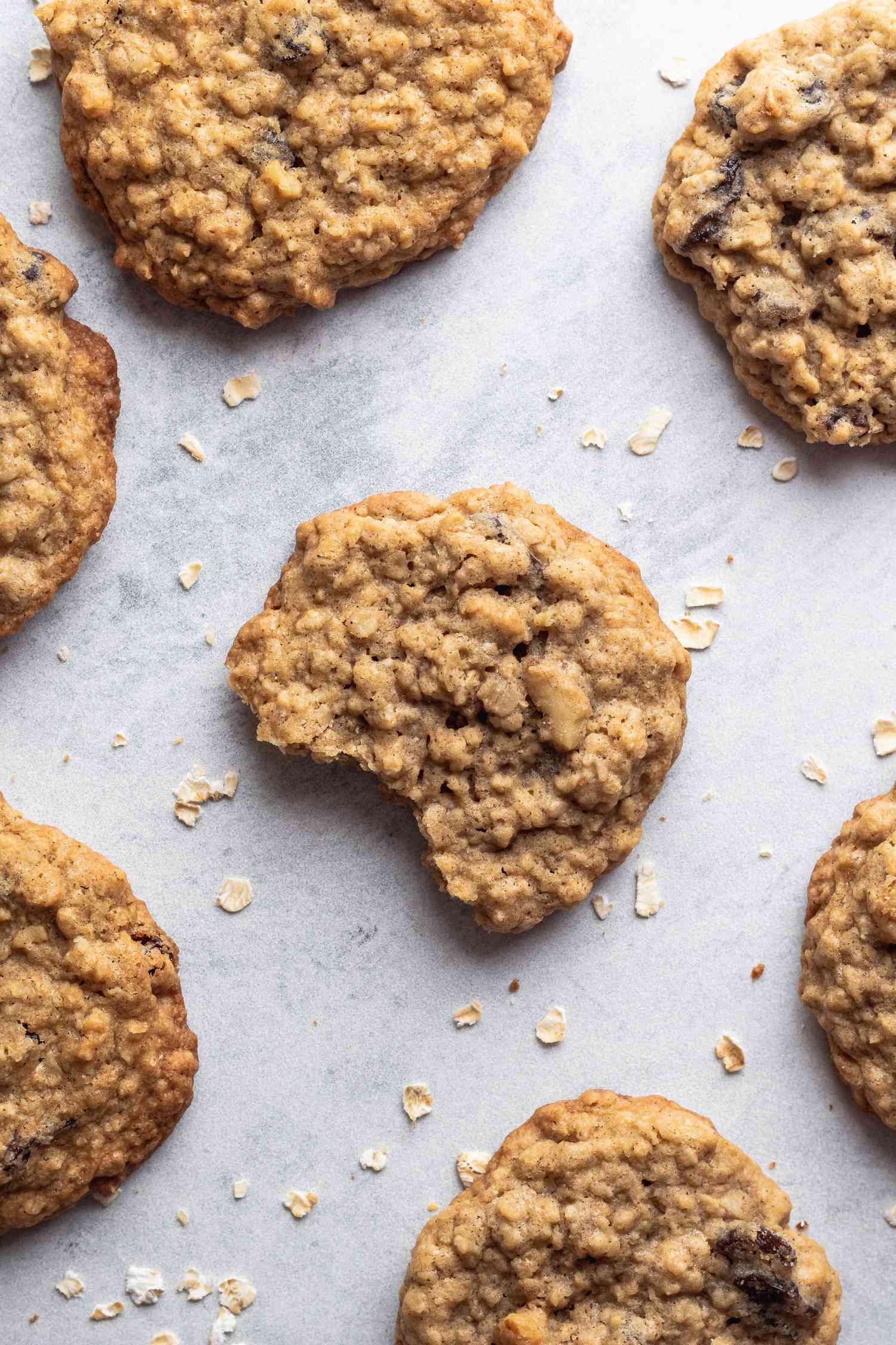 Overhead view of Oatmeal Raisin Cookies.