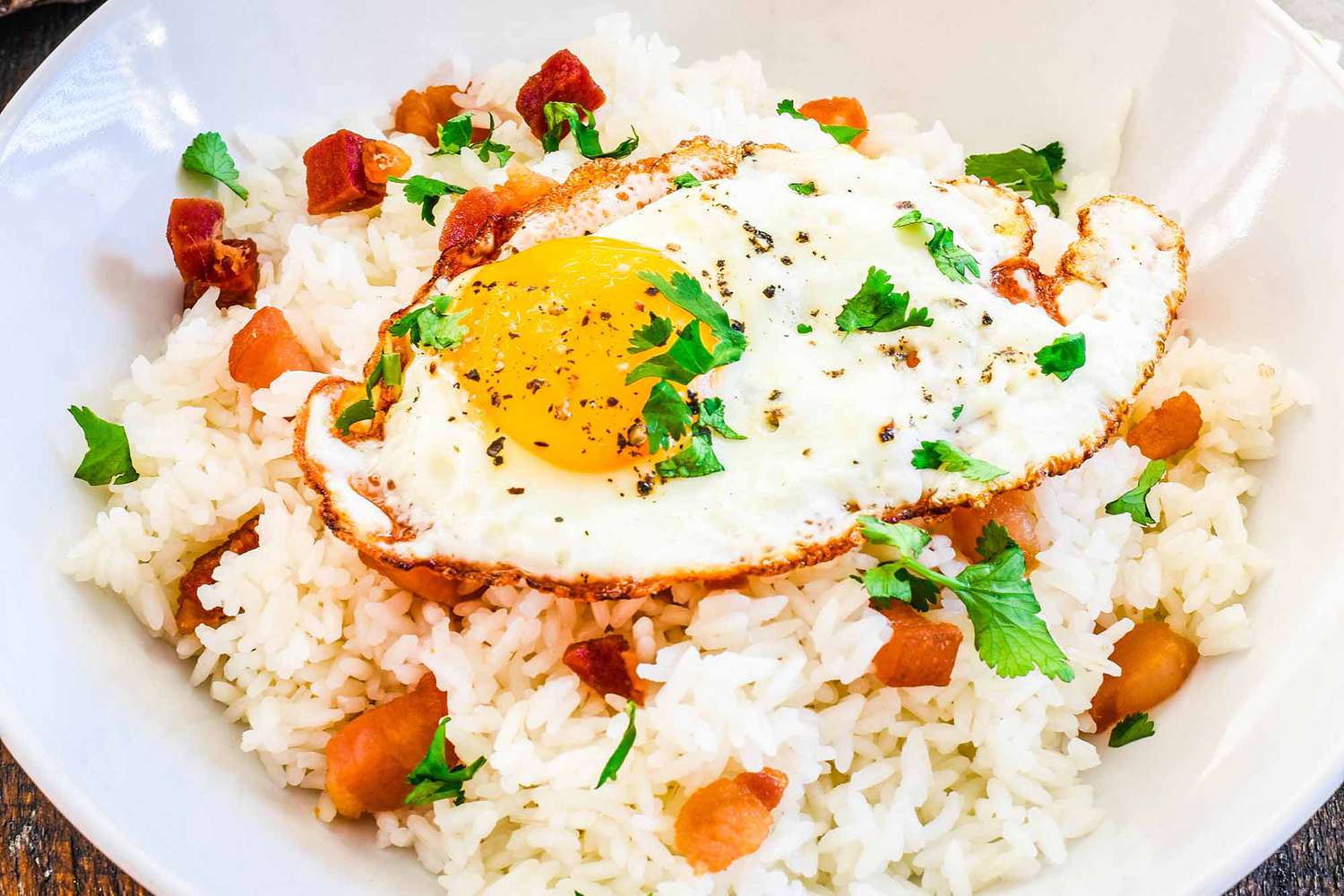 Steamed Rice with Pork top with a fried egg