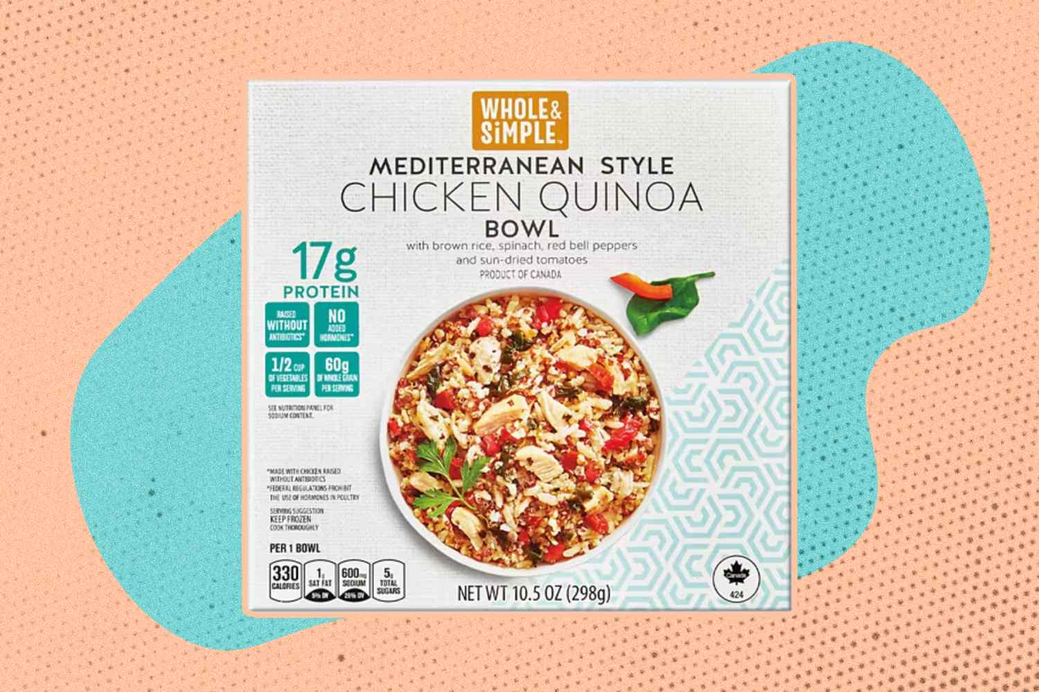 Packaged Mediterranean style chicken quinoa bowl from Whole and Simple
