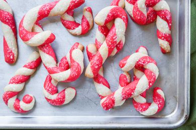 Finished Candy Cane Cookies on Baking Pan