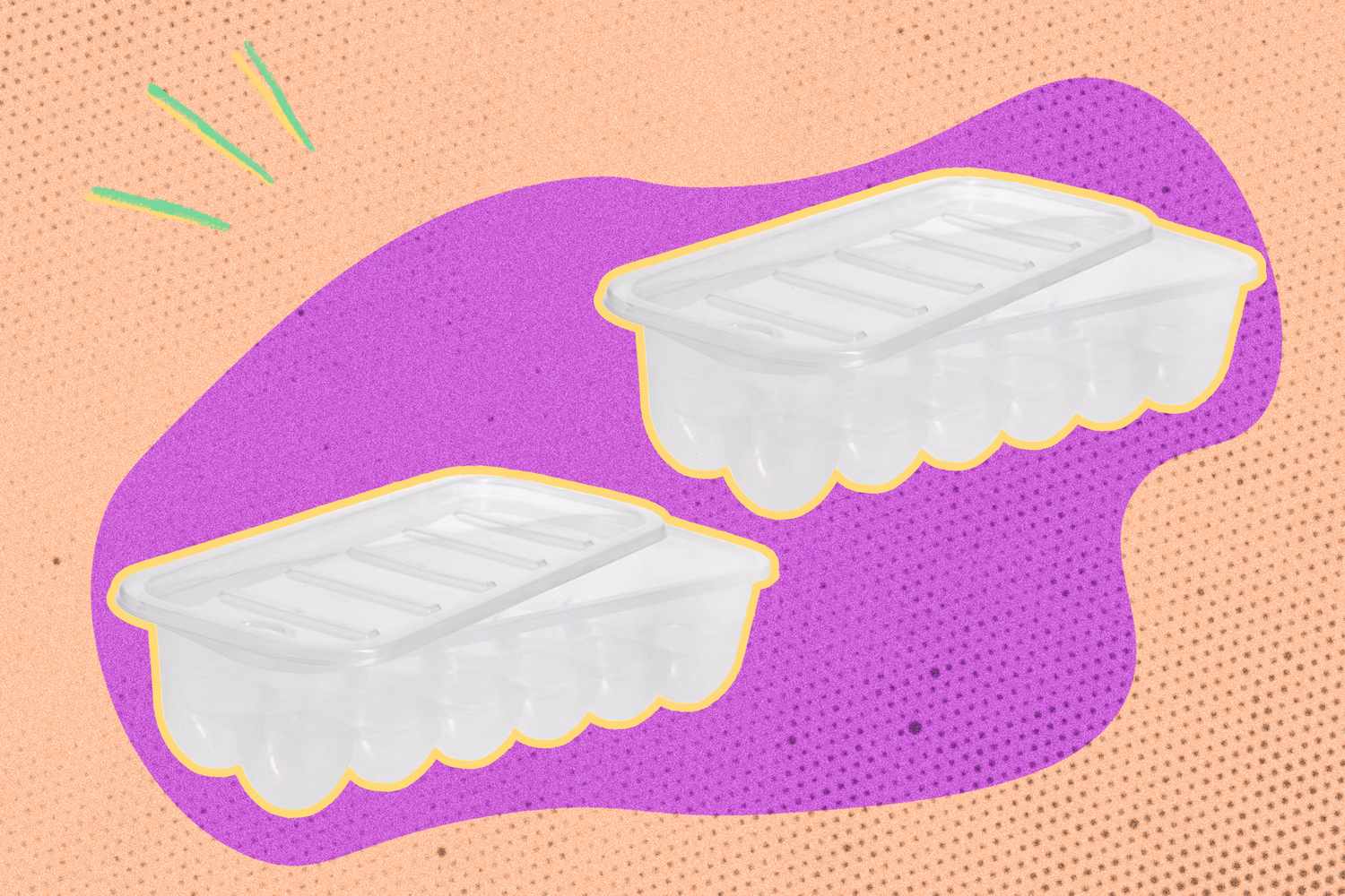 Two clear plastic egg cartons displayed against a colorful background
