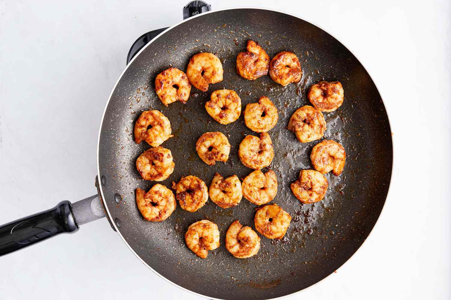Blackened Shrimp Cooked on a Skillet for Shrimp Tacos Recipe