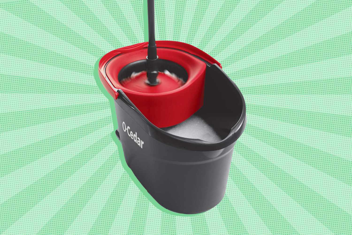 The O-Cedar mop and bucket system in use