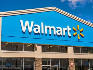 Front of a Walmart store, showing the entrance and logo