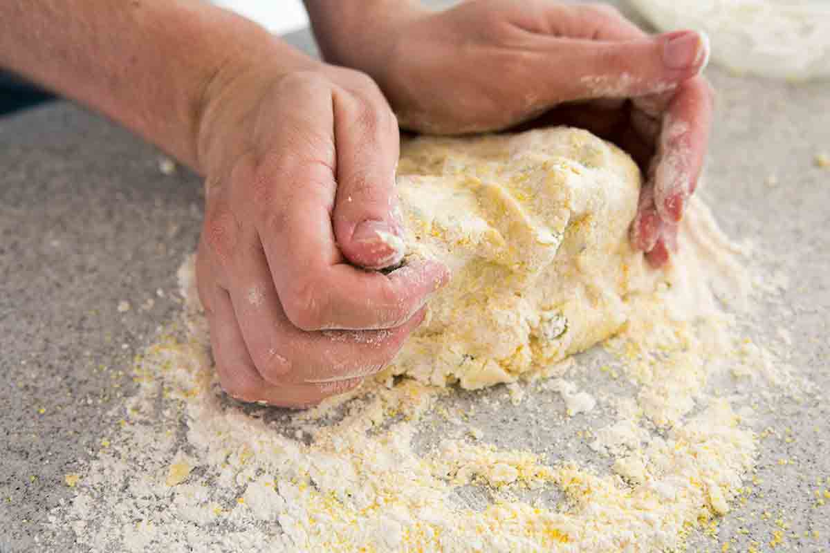 knead cheddar biscuit dough