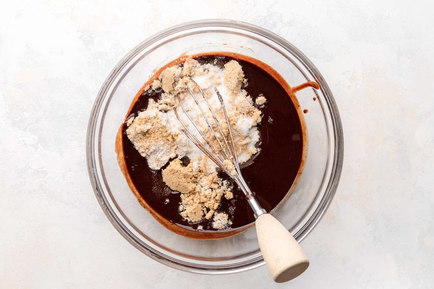 Brown and White Sugar Added to Flourless Chocolate Cake Batter
