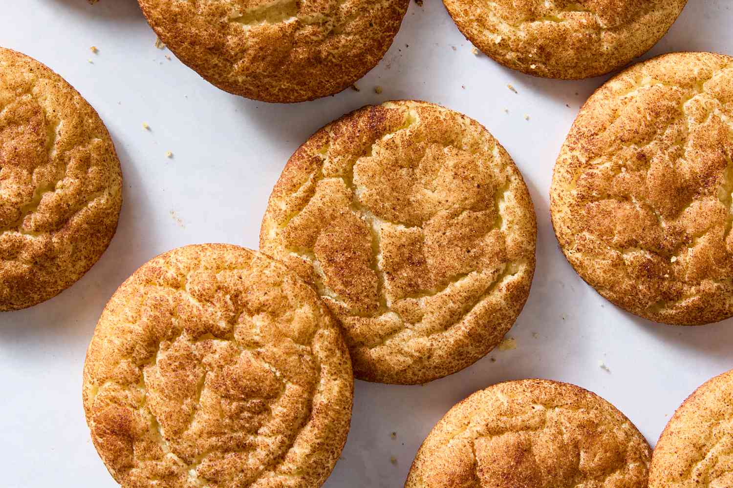Overhead shot of pumpkin spice sugar cookies on a white background