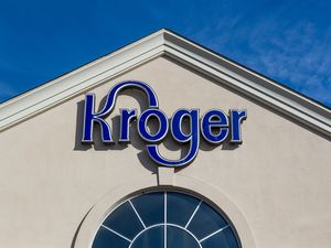 Exterior of a Kroger store with its sign displayed prominently