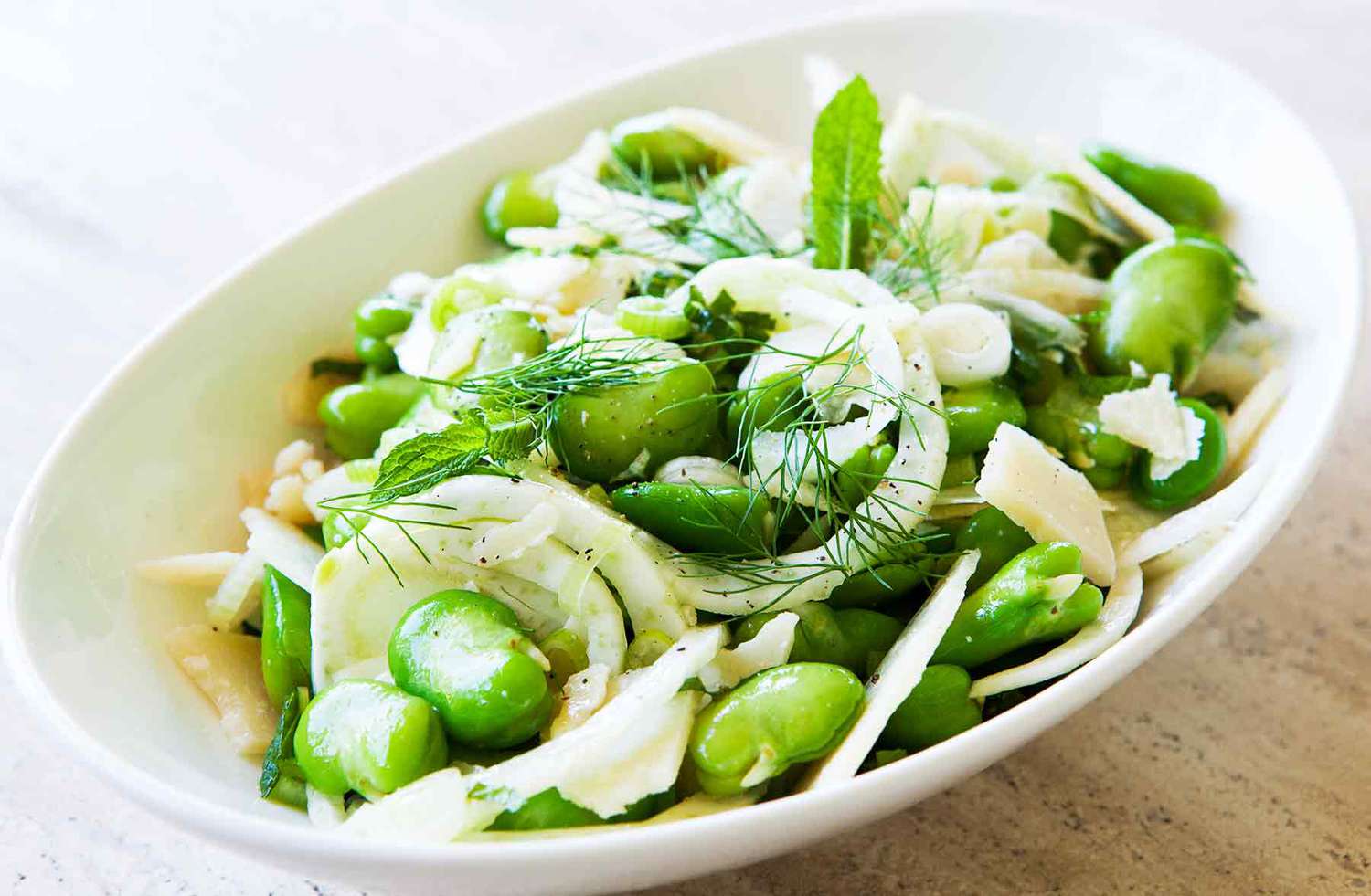 A plate of fava and fennel salad