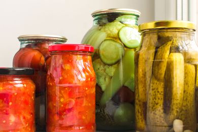 various jars of pickles and pickled veggies