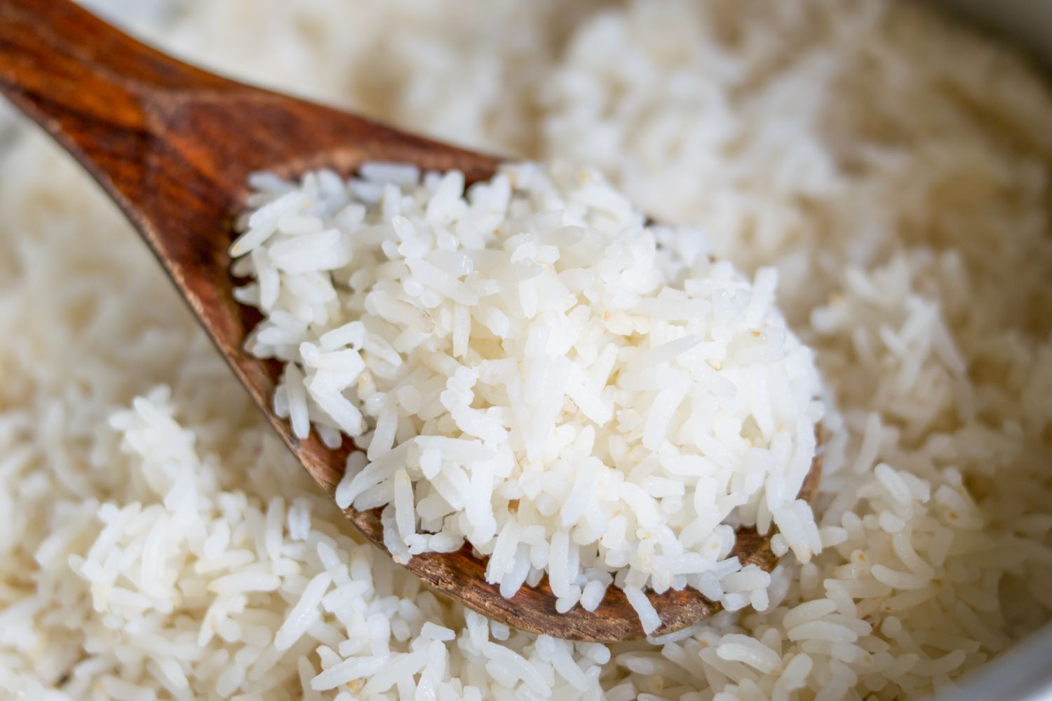 Pot of rice with a spoon in it