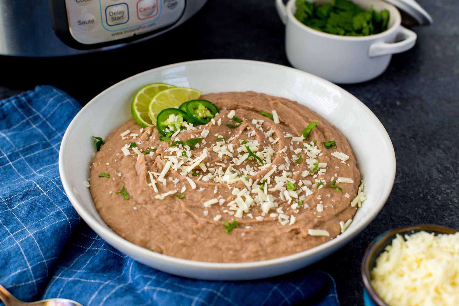 refried beans in a white bowl