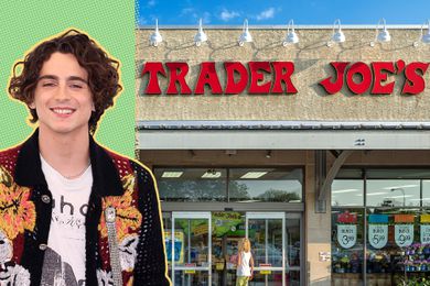 TimothÃ©e Chalamet headshot + Trader Joe's storefront