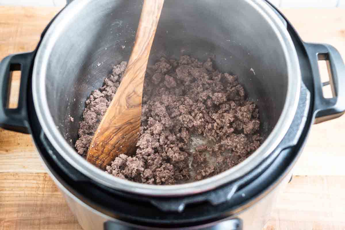Pressure Cooker Shepherd's Pie - brown the beef or lamb