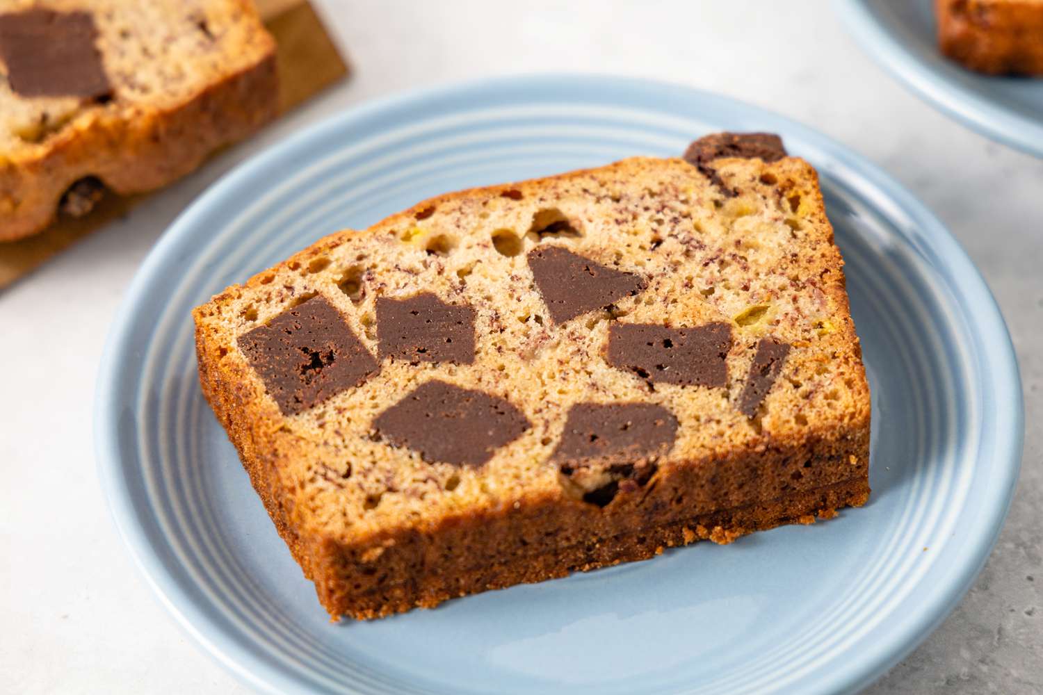 Slice of Brownie Banana Bread on a Plate 