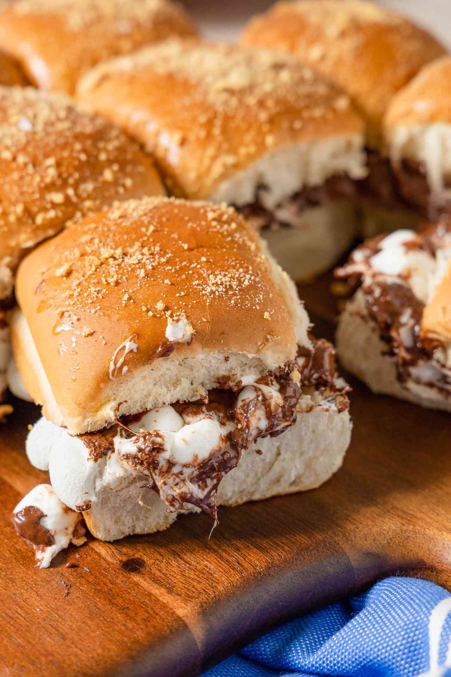 Side View of Grilled S'mores Slider on a Wooden Board