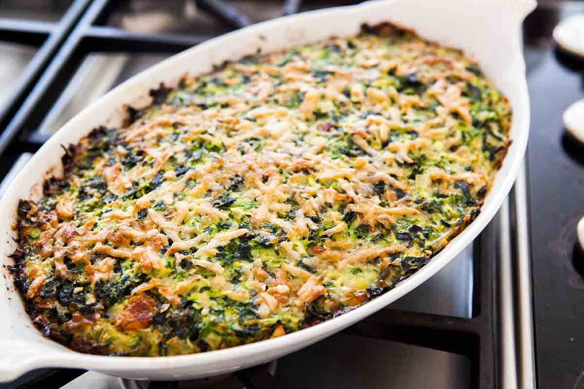 zucchini spinach gratin right out of the oven