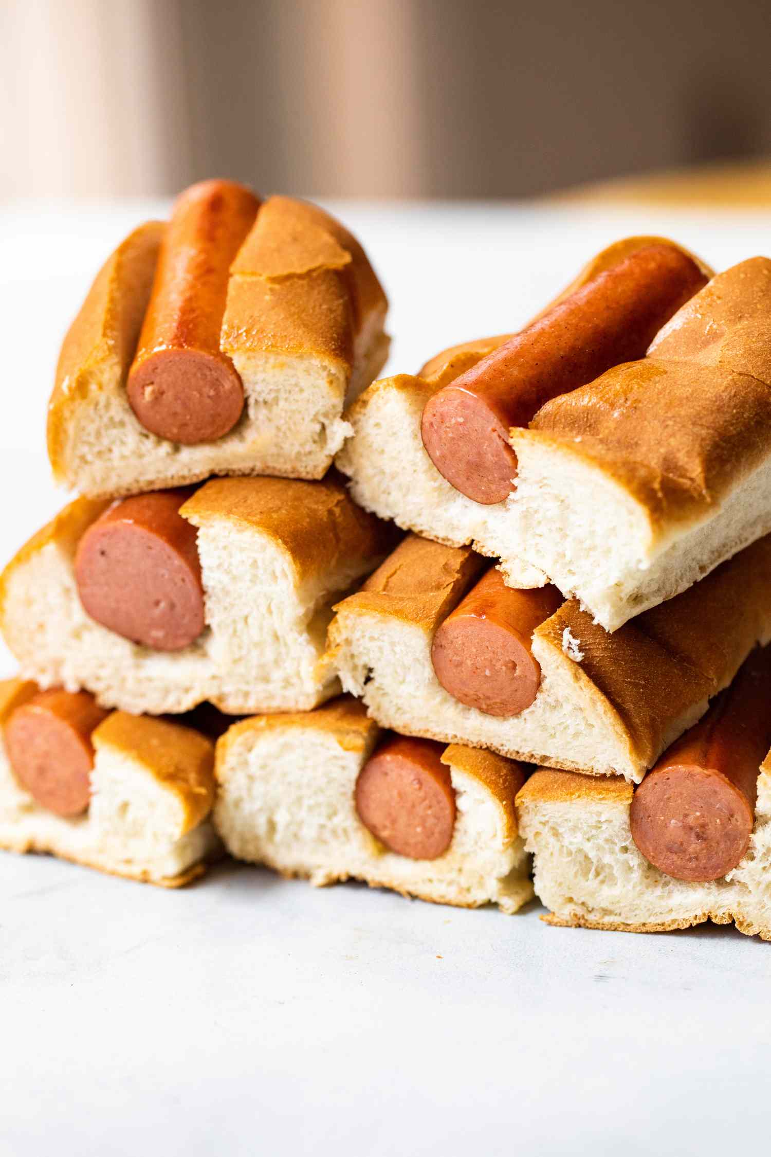 hot dogs stacked 