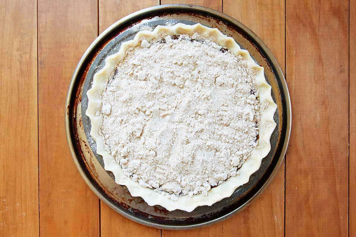 Easy shoofly pie unbaked and crumb topped.