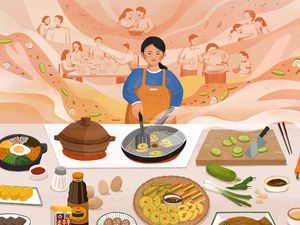 Woman cooking with the memories of people cooking behind her
