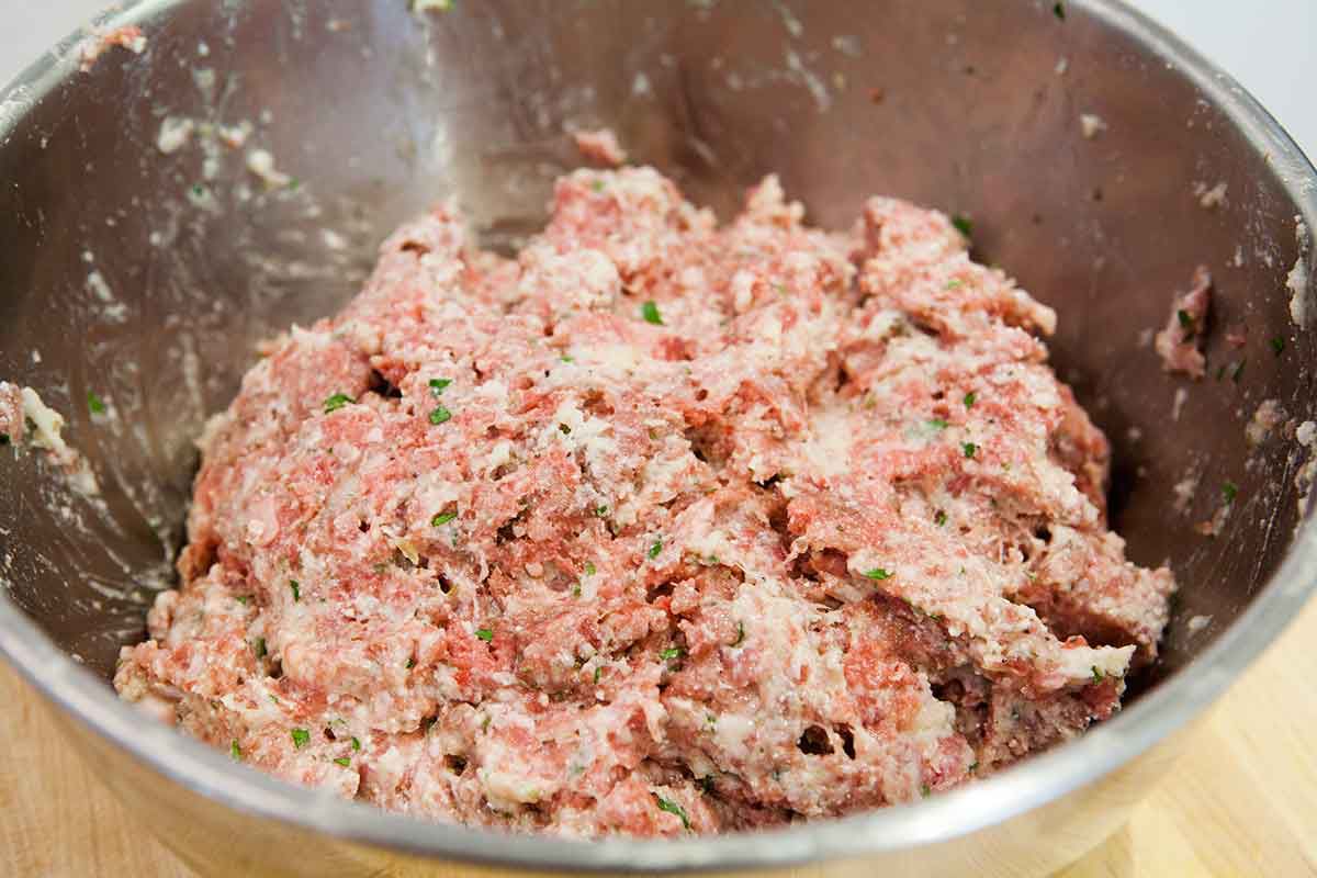 The meat mixture for homemade italian meatballs