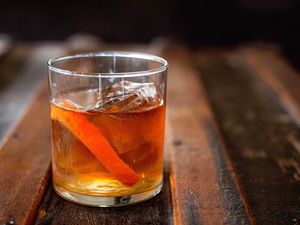 Old fashioned cocktail made with bourbon or rye whiskey