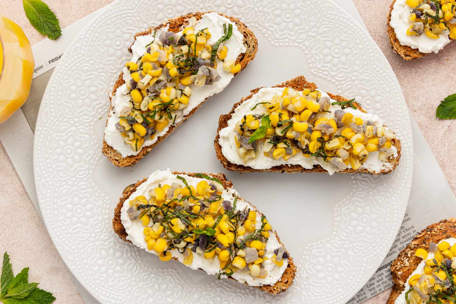 Plate of Corn and Ricotta Bruschetta 