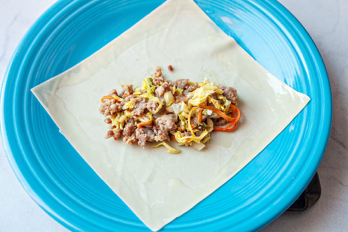 Homemade egg rolls in air fryer assemble the egg rolls