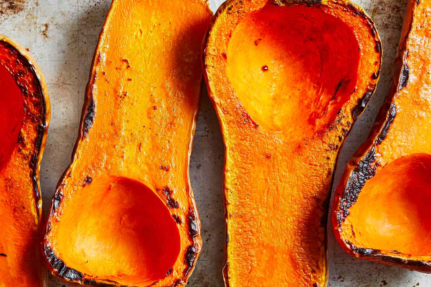 Roasted butternut squash cut in half