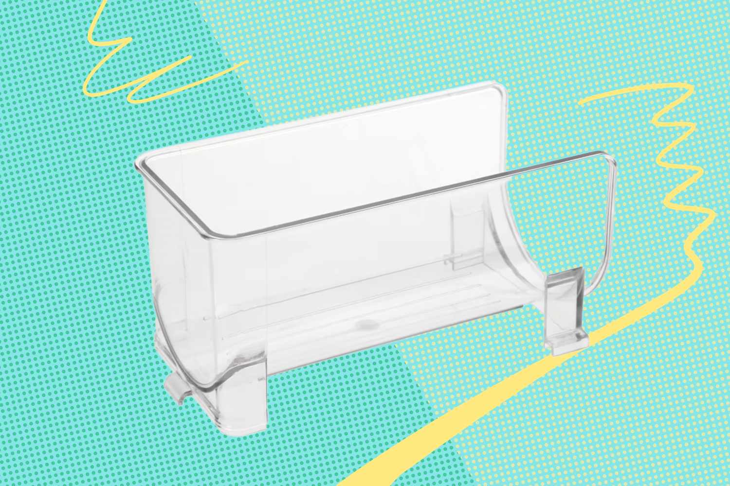 A clear acrylic wine bottle holder on a decorative patterned background