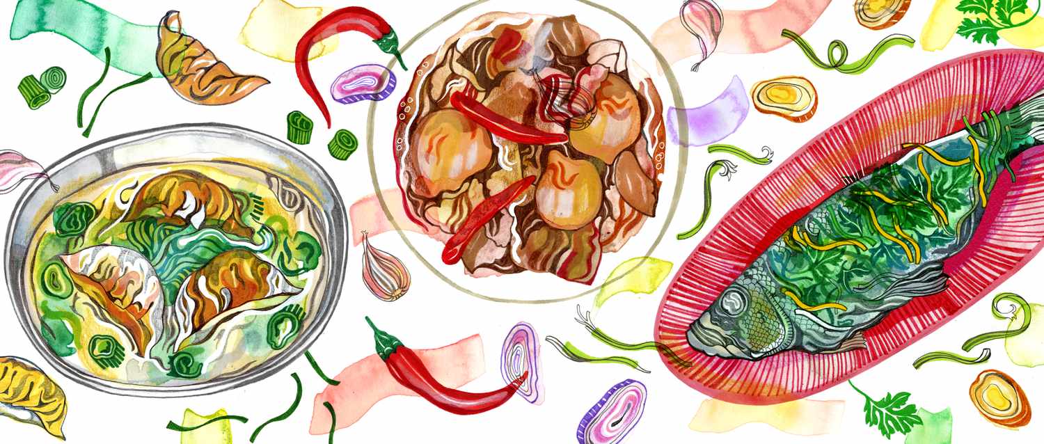 Illustration showing three dishes for the Lunar New Year