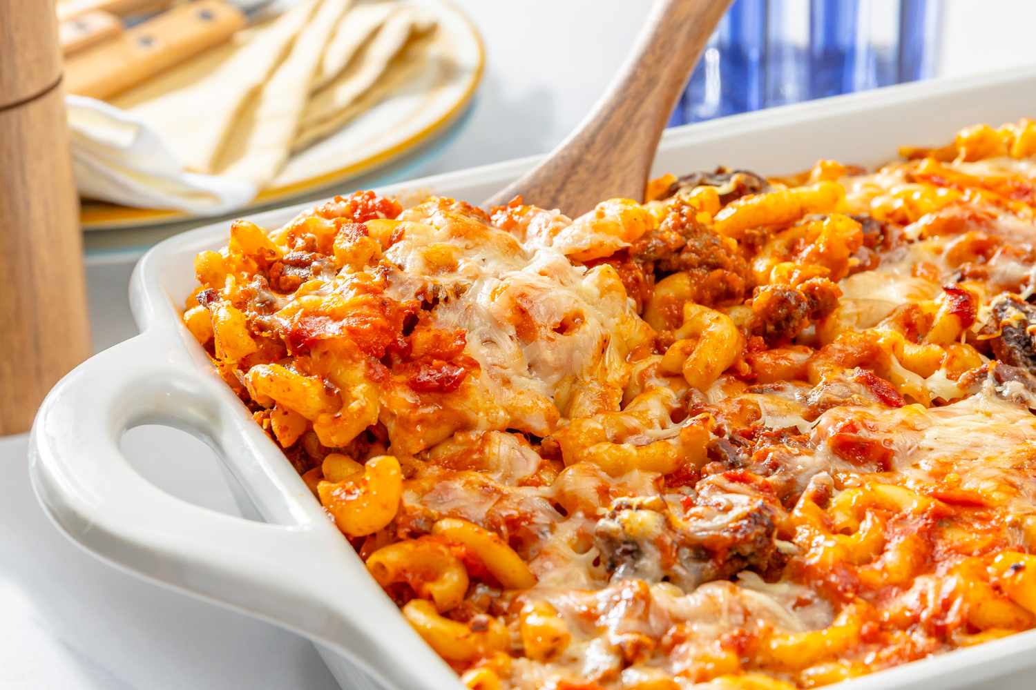 close-up view of a baking dish of Johnny Mac (4-Ingredient Casserole)