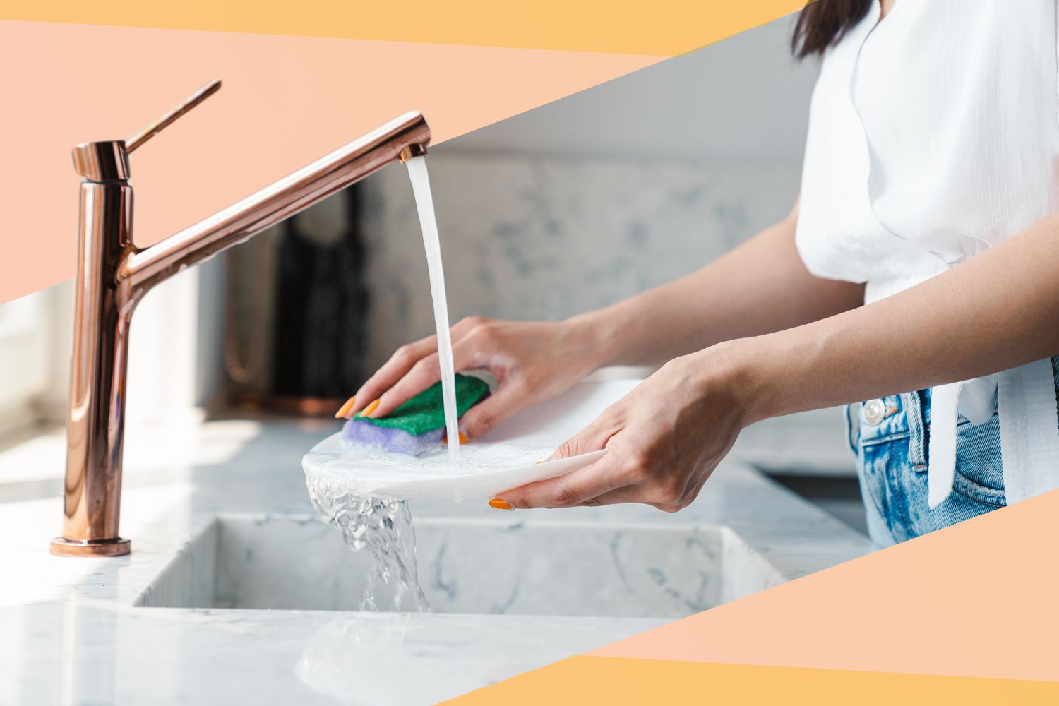 Washing dishes in sink