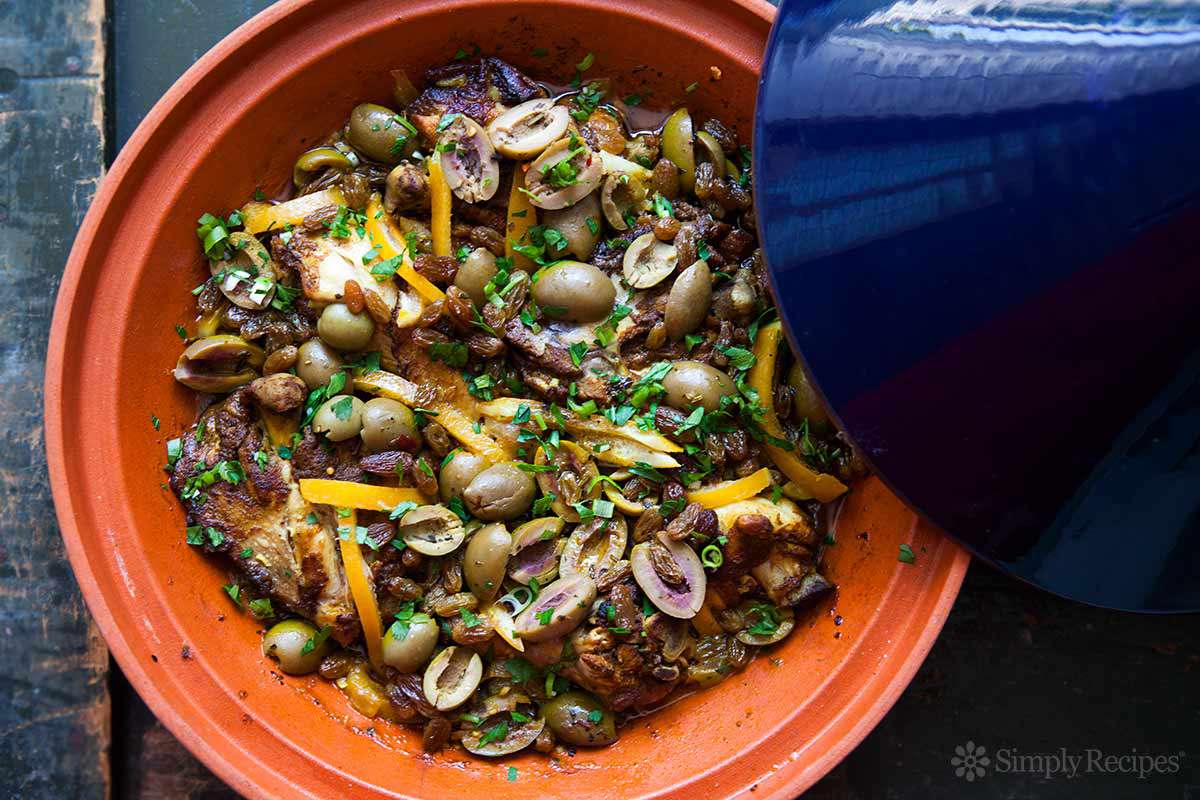 Moroccan Chicken ready to serve out of a tagine