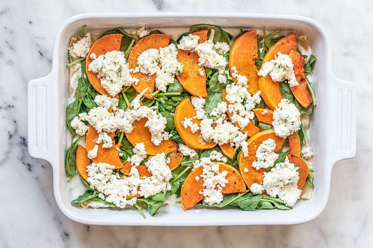 Butternut Squash Vegetable Lasagna add the filling
