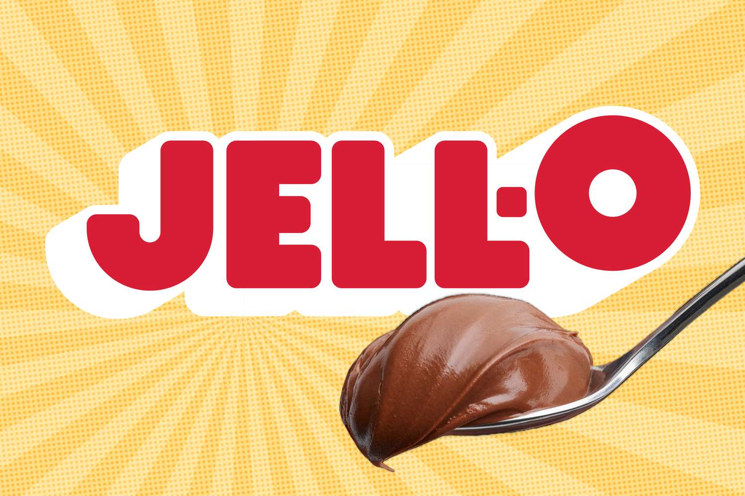 Jell-O logo and a spoonful of chocolate pudding