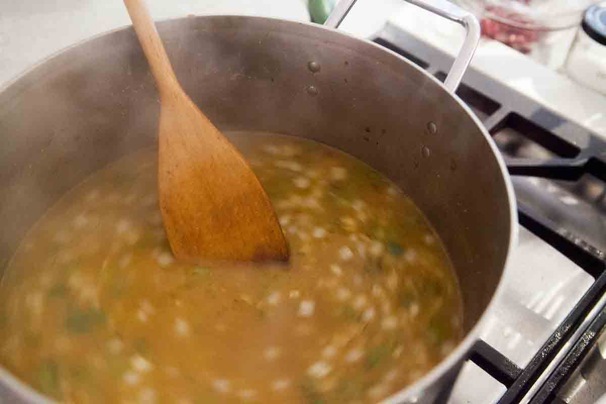 stir green gumbo sauce